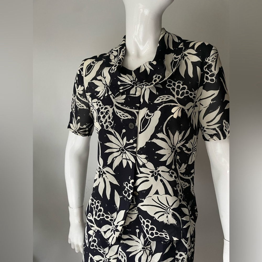 Lautréamont Black & Ivory Floral 2-Piece Set Button-Down Shirt + Tulip Skirt M - Picture 3 of 8